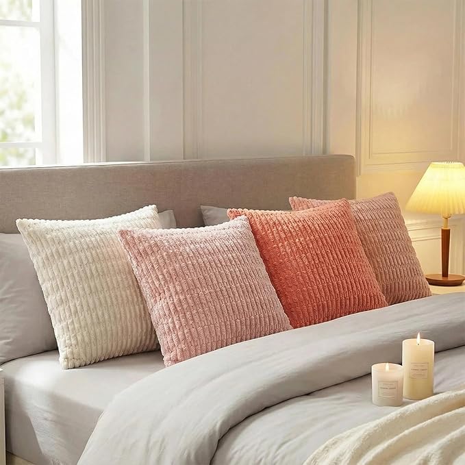 Fancy Homi 4 Packs Decorative Throw Pillow Covers for Living Room Couch Bed, Modern Farmhouse Boho Home Décor Accent Cushion Case, 20" x 20" (Pack of 4), Pink Series