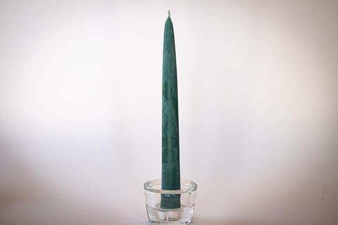 100% Pure Beeswax Taper Candles - All-Natural Handmade Decorative & Dipped Smokeless Unscented Candles for Christmas, Advent, and Hanukkah, Earthen Green, 8.5 Inches, 24 Candle Set, by BeeTheLight