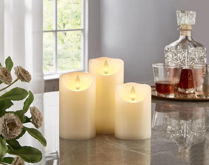 Flameless Pillar Candles Flickering with Remote Timer, Battery Operated LED Candles Up to 400 Hours, 3D Moving Flame Real Wax Candles. (Ivory with Scalloped Edge)