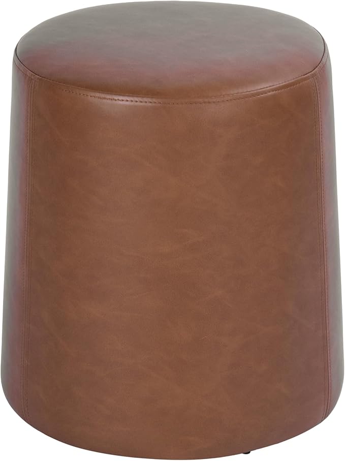 HomePop Faux Leather Organic Shape Ottoman (No Lid, Seat Only) | HomePop Home Décor | Round Pouf Foot Rest – Chestnut Faux Leather Faux Leather