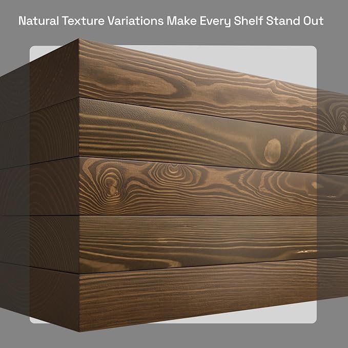 Solid Wood Floating Shelves for Wall 36 Inches Long, Walnut Wooden Shelf | Real Wood, Heavy Duty, Wall Mounted, Bedroom Bathroom Kitchen Living Room Rustic, Walnut Finish, 36W × 6.7D, Set of 2