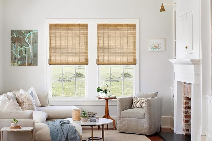 LazBlinds Cordless Bamboo Blinds, Custom Size, Squirrel | Bamboo Roll Up Shades for Windows, Light Filtering Hanging Window Blinds, Bamboo Shades for Patio Indoor/Outdoor Porch