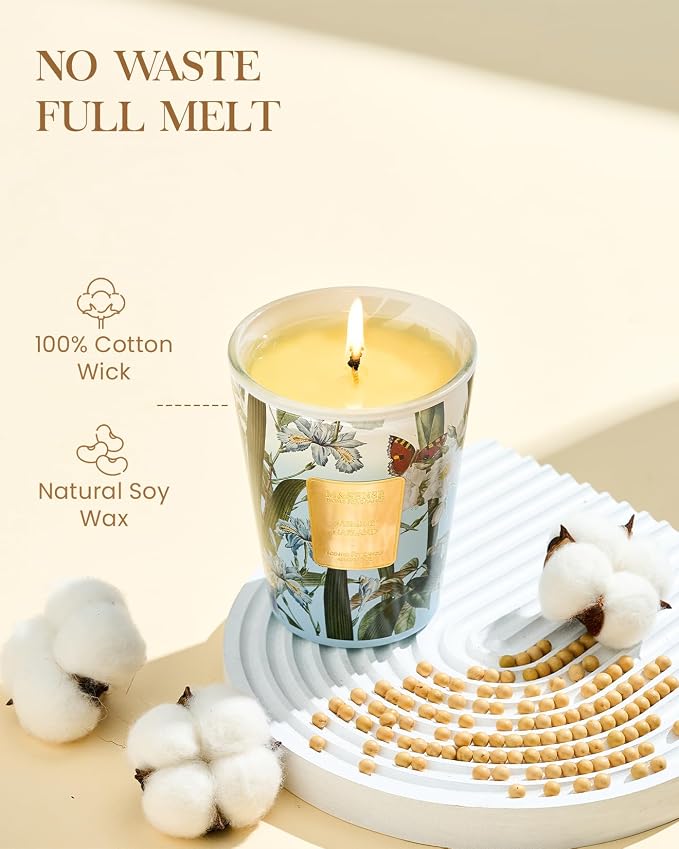 M&SENSE Jasmine Garland Soy Candle, 14.1oz, Floral Spa Yoga Gift | 60H Long Burn, Non-Toxic, Meditation Relaxation, Stress Relief, Floral Home Fragrance, Gift for Women