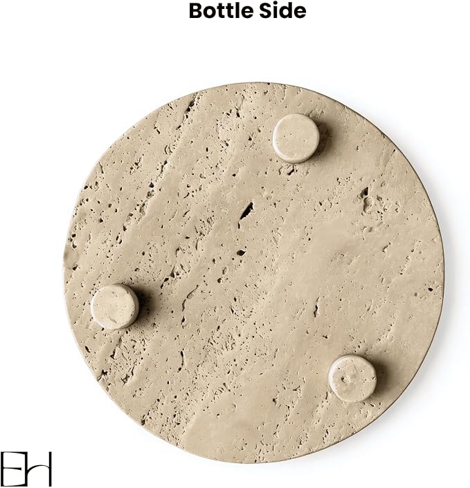 Beige Travertine Marble Riser - Round Pedestal Marble Trivet Vanity Tray with 3 Feet, Minimalist Stone Display Stand for Bathroom Counter, Kitchen, Perfume, Jewelry & Scented Candles (Middle)