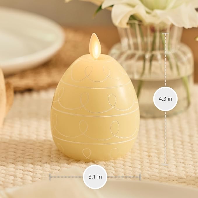 Luminara Easter Egg Candle - Lemon Chiffon 3.1" x 4.3" - Flameless Real-Flame Holiday - Inspired Decor - AA Batteries - Flickering LED Flame