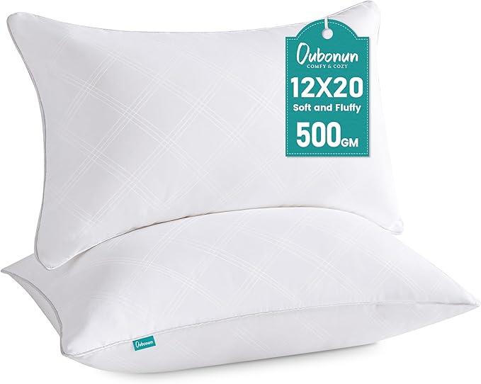 Oubonun 12 x 20 Pillow Inserts (Set of 2), Rectangle Square Interior Sofa Pillow Insert Pair, White Decorative Lumbar Pillow for Bed Couch Living Room
