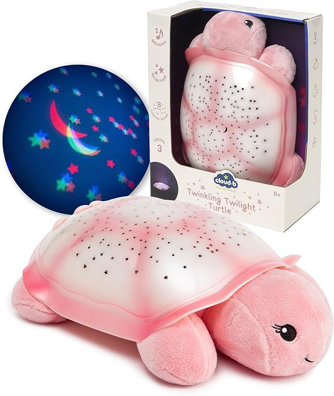 Cloud b Star Projector Nightlight with White Noise Soothing Sounds | Adjustable Settings and Auto-Shutoff | Twinkling Twilight Turtle - Pink