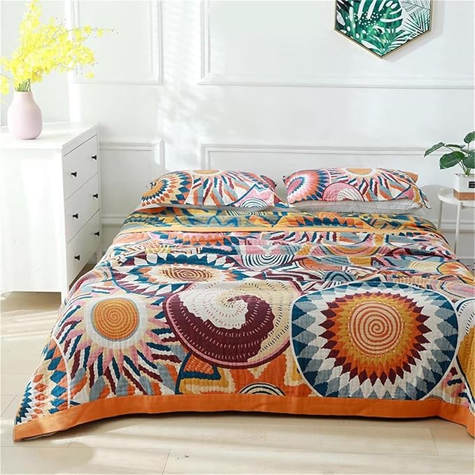 MSGKV Boho Throw Blanket for Bed 60"x80" 100% Cotton Couch Twin Size Blanket Summer Breathable Lightweigh Blankets Home Decor Muslin All Seasons