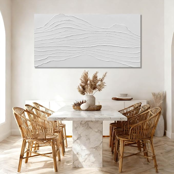 GAIDUOMAI White Canvas Wall Art Abstract Textured Painting Line Pictures Wall Decor Hand Painted Modern Wall Art for Living Room Dining Room Kitechen 24x48 Inch