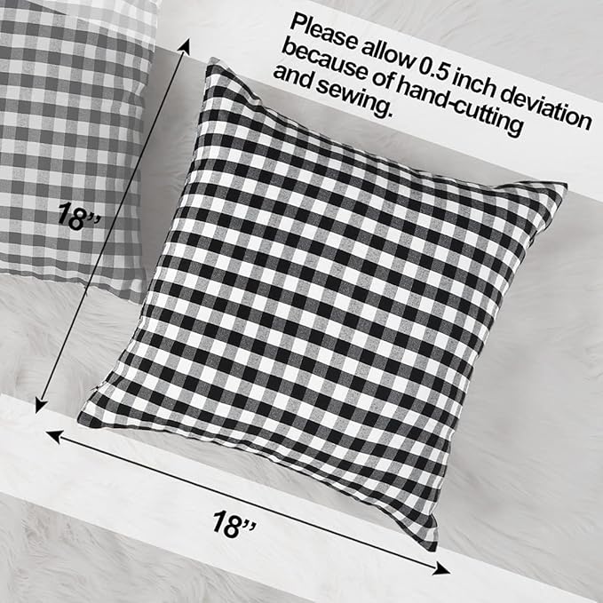 CARRIE HOME Black Plaid Throw Pillow Covers 18x18 Set of 2 Black and White Gingham Pillow Covers 18x18 Farmhouse Decor for Bedroom and Christmas Holiday
