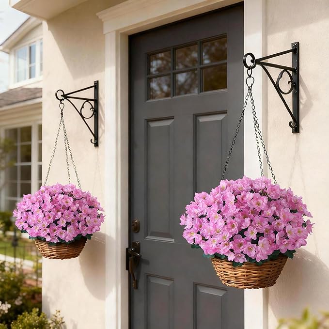 YXZZWL 16 Bundles Artificial Flowers for Front Door, Fake Silk Azalea Bouquet Silk Flowers for Outside UV Resistant Realistic Faux Plants for Planter Farmhouse Patio Garden Walkways Home Decor (Pink)