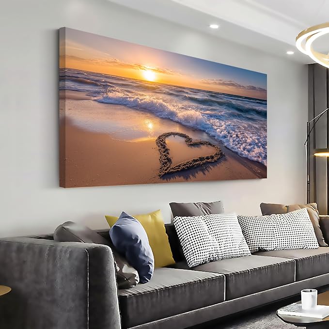 Ggaafet Romantic Love Beach Wall Art for Bedroom Canvas Painting Prints Romance Sunset Brown Sandbeach Art Deco Modern Artwork Office Family Room Decor