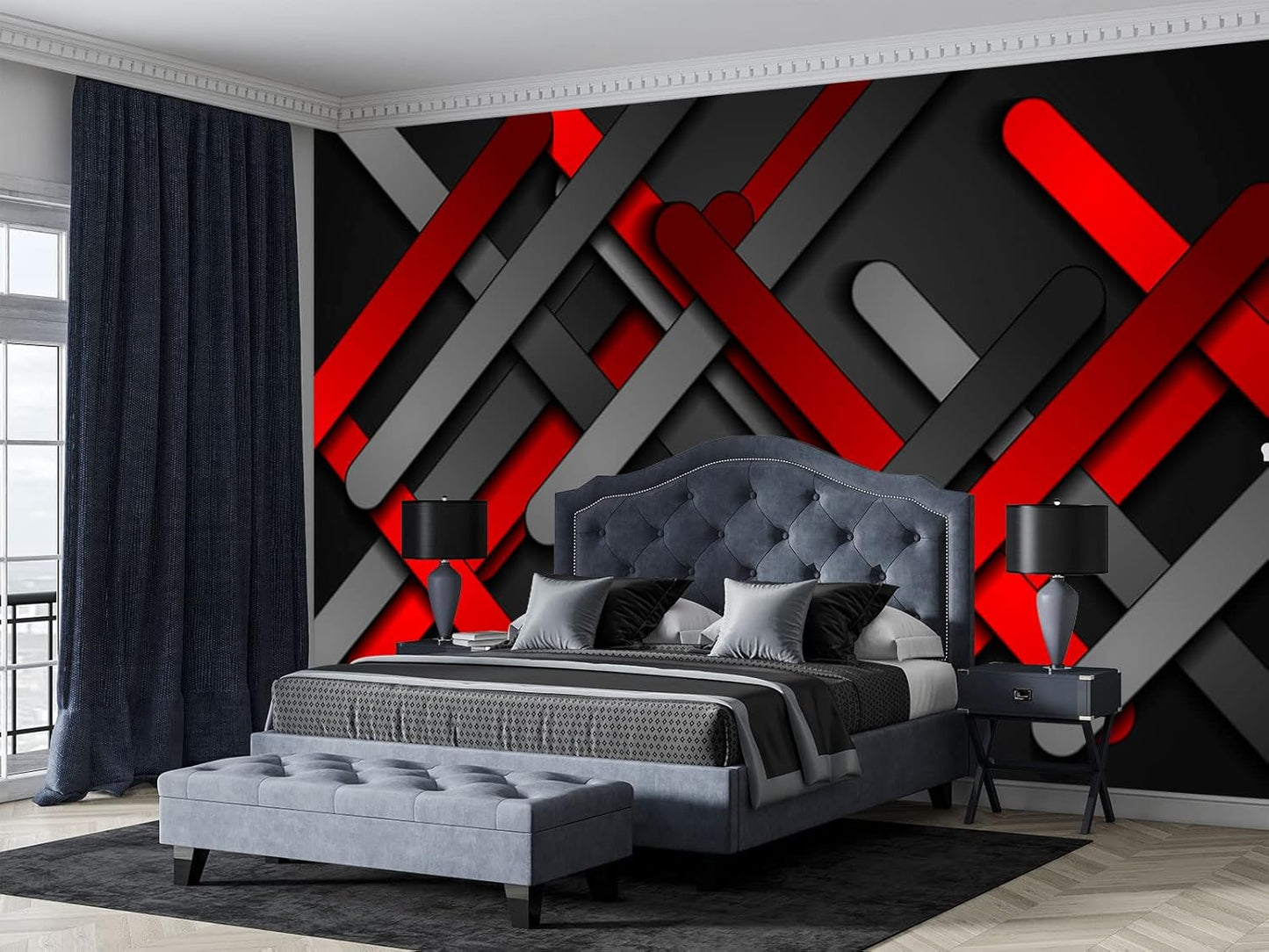 Red Black Metal 3D Wall Mural Wallpaper for Bedroom 137" x 100"