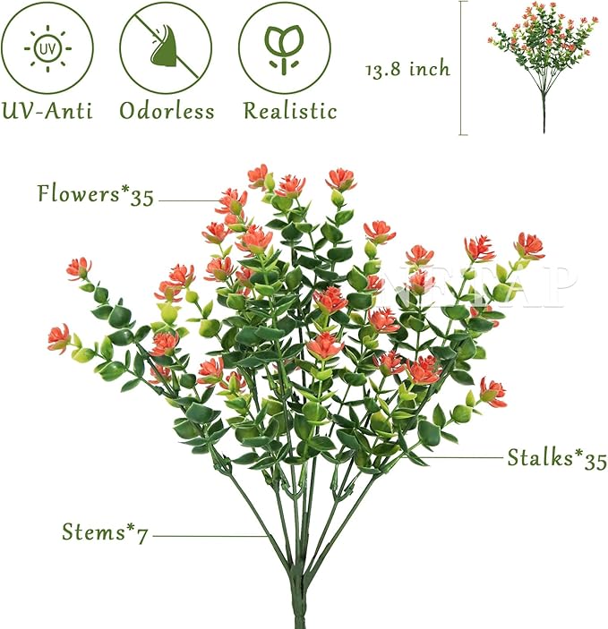 NETAP Outdoor Artificial Flowers UV Resistant, 20 Bundles Fake Realistic Floral Greenery Plants for Outside Porch, Window Boxes, Garden, Yard, Inside Home Table Decor, Orange