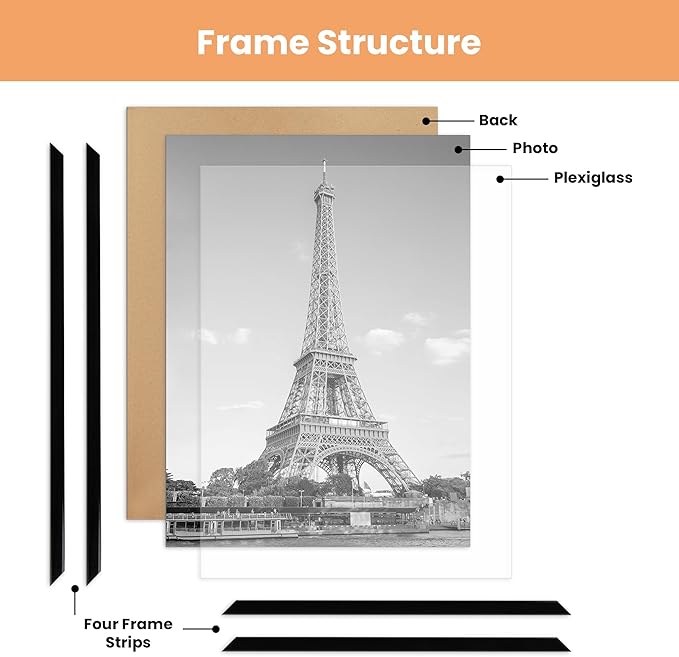 upsimples 20x30 Picture Frame Black 3 Pack, Scratch-Proof Poster Frames 20 x 30 for Photo Gallery - Slide-In Strips, Horizontal or Vertical Wall Mounting