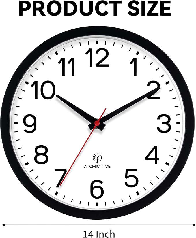 AKCISOT Atomic Black Wall Clock Analog Clocks for Indoor Kitchen, Battery Operated Clock for Bedroom Office Living Room(14 Inch)