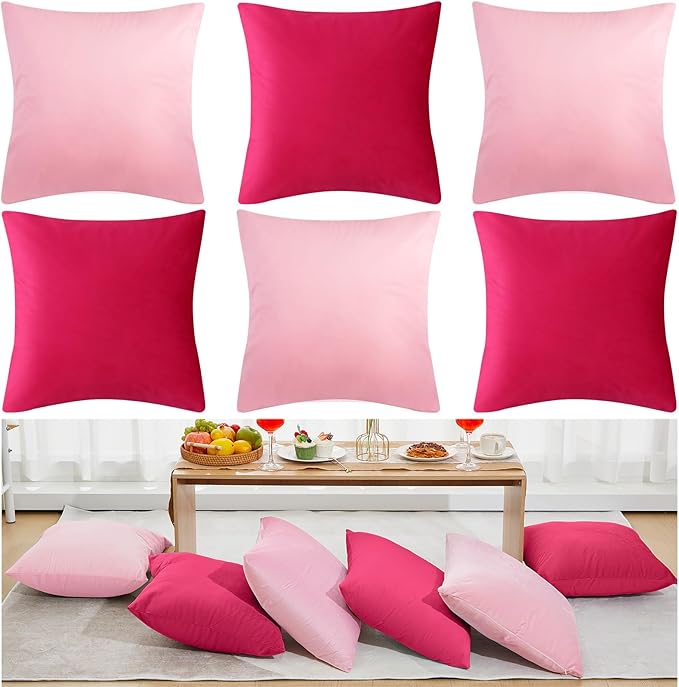 Berlune 6 Pcs Velvet Throw Pillow Covers 18" x 18" Decorative Cushion Cases Soft Pillowcase for Graduation Coquette Party Accessories Couch Sofa Bed Chair Home Decor, No Inserts (Girl Colors)