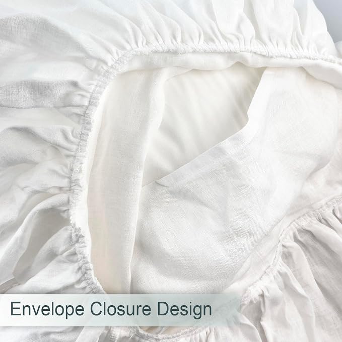 Ruffles Linen Pillowcase. Pure Flax Pillow Sham 100% French Linen Ruffled Pillow Cover, Standard, Queen, King Size 1 PCS (Twin, White)