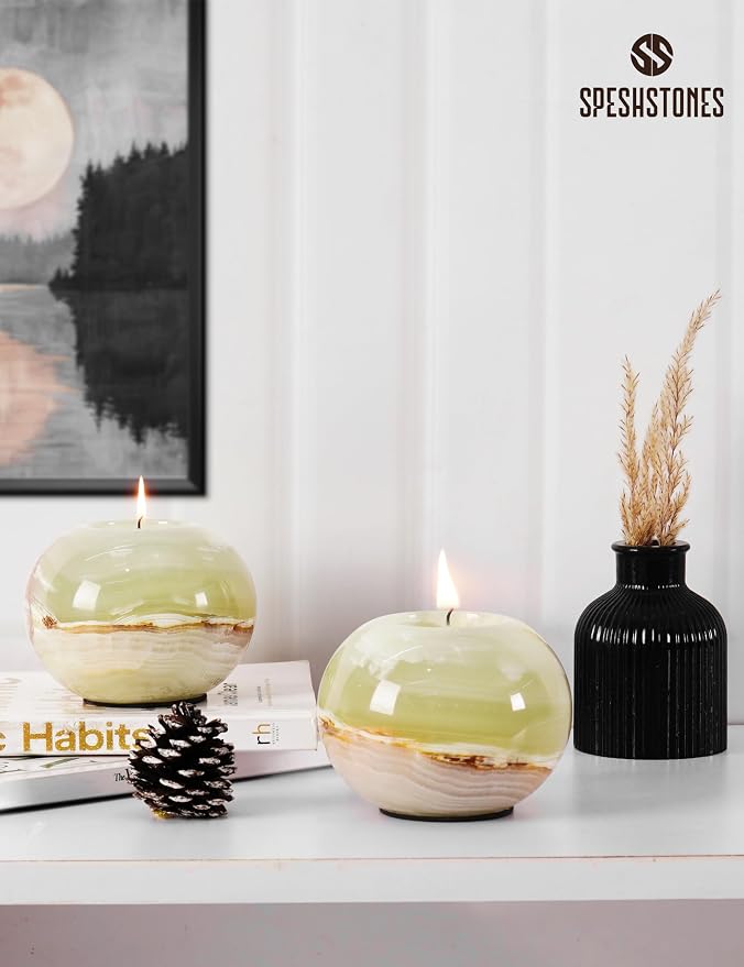 Marble Tealight Candle Holder 4 Inch Green Onyx Votive Candle Holders for Tables Centerpieces, & Home Decor, Decorative Candles Holders for Wedding Gifts