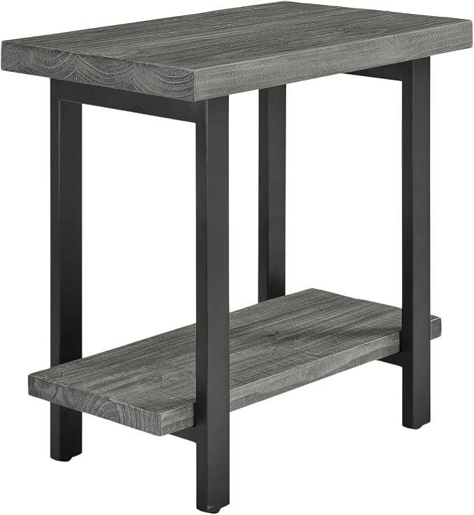 Alaterre Furniture Pomona Solid Wood 2-Tier End Table, Slate Grey, 27” | Side Table or Nightstand with Storage Shelf and Metal Legs, Industrial Farmhouse Chair Side Table for Living Room or Bedroom