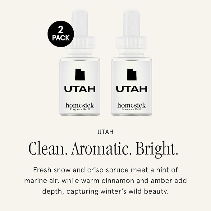 Pura & Homesick Home Scent Refill - Smart Home Air Diffuser Fragrance - Long-Lasting Luxury Scent per Refill - Clean Diffuser Fragrance - Household Essential - 2 Pack, Utah