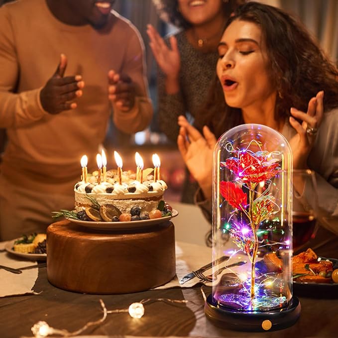 Mothers Day Flowers Gifts for Mom Women Birthday Gift, Rechargeable Galaxy Glass Rose in Glass Dome Forever Crystal Rose Flowers Mother's Day Roses Gifts for Mom Daughter Wife Women Grandma Sister Red