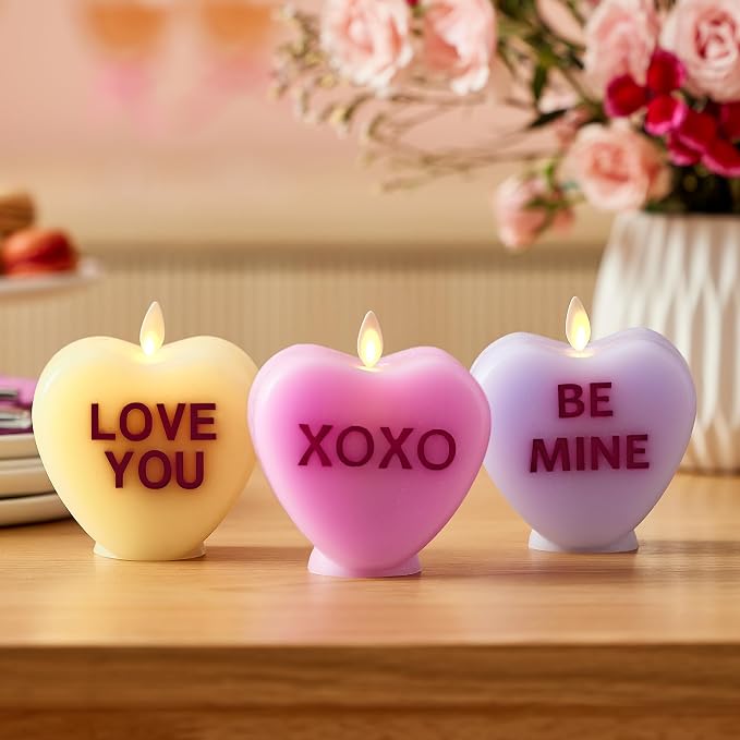 Luminara Candy Heart Love You Lemon Chiffon Candle- Flameless Real-Flame Romantic Battery Operated LED Decor- Valentine's Day Collection- 3.8" x 4.3"