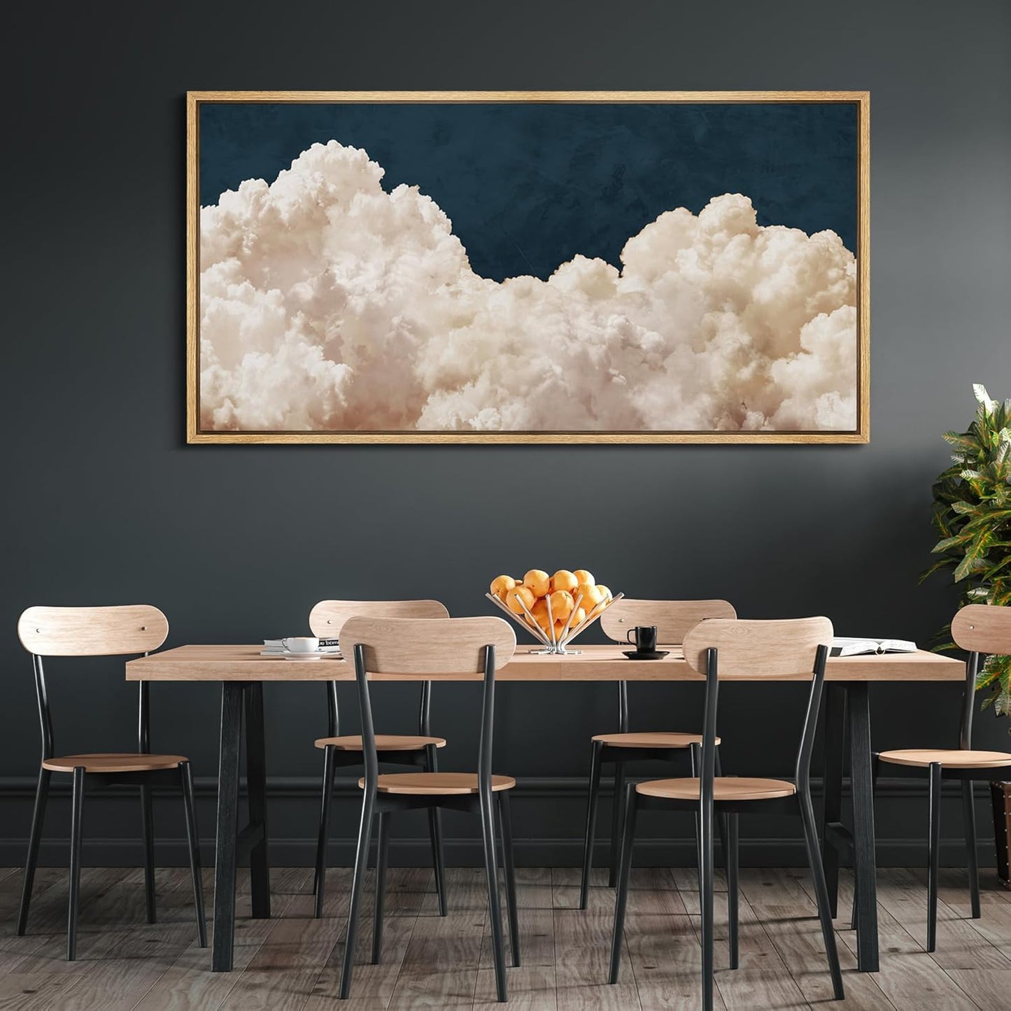 MUDECOR Extra Large Framed Canvas Print Wall Art Cumulus Clouds Panoramic Dramatic Skyline Illustrations Antique Retro Fine Art Illustrations Decorative Colorful for Bedroom - 60"x30"