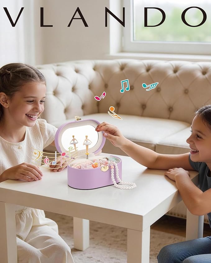 Vlando Musical Jewelry Box for Girls - Kid Music Box with Ballerina for Birthday Bedroom Decor - Birthday Gift for Girls Ages 4 5 6 7 8-12 Year Old - Purple