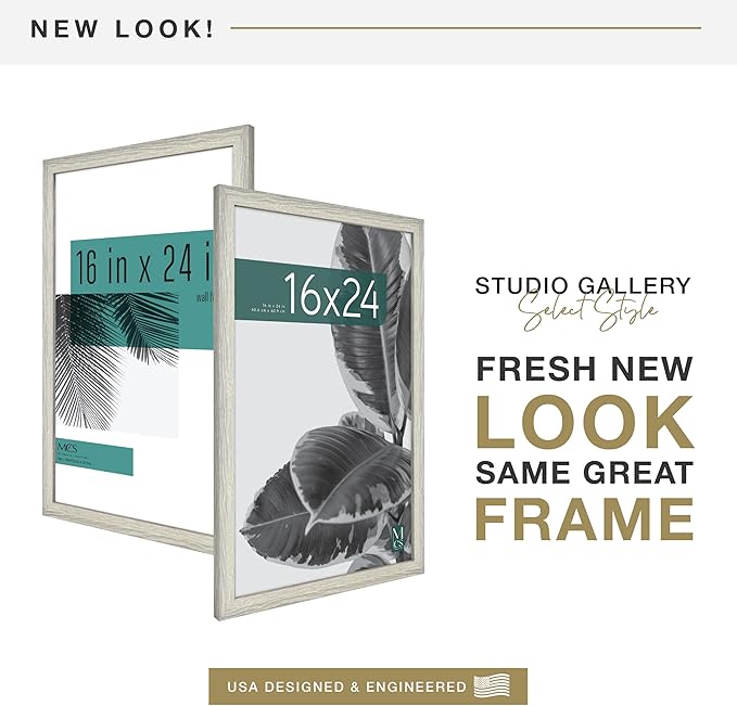 MCS Studio Gallery 16x24 Poster Frame Gray Woodgrain Engineered Wood, Vertical & Horizontal Wall Hanging Large Picture Frame for Photos, Posters & Art Prints (1-Pack)
