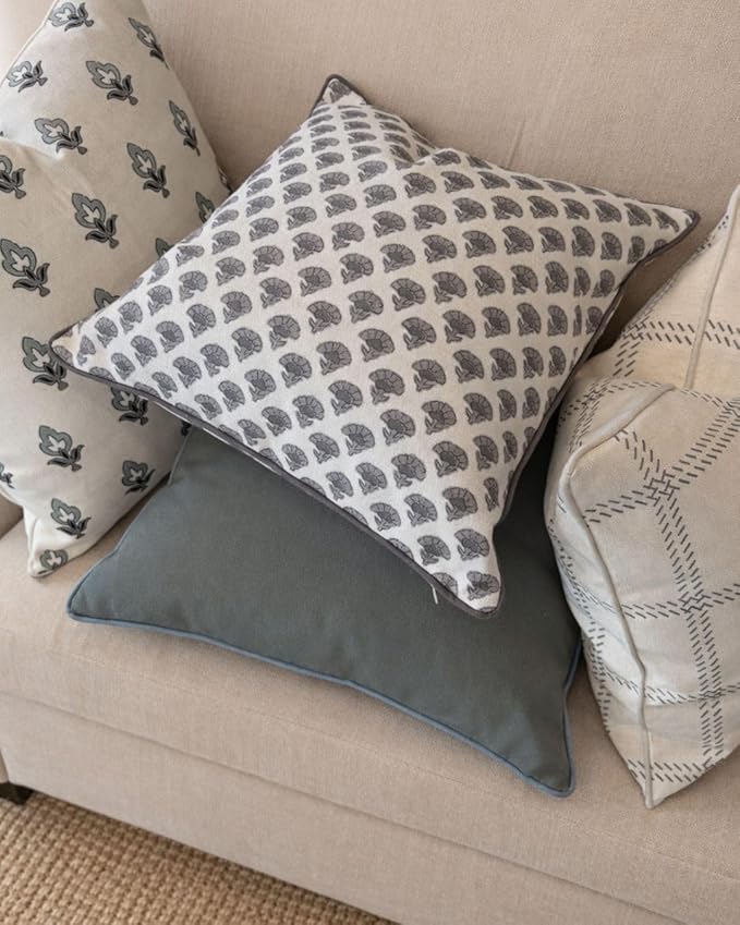 Jillien Harbor The Oliver Patterned Throw Pillow Cover–Blockprint Style Leaf Pillow Print Polycotton Designer Accent for Modern Country Decor, Decorative Use, Fits 20 Inch Insert, 18 x 18 Inch, Brown