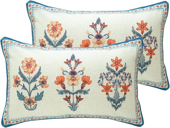 ISAENNE Linen Rectangle Throw Pillow Cover,Set of 2,20"x12"-Floralsea A | Designer French Elegant Pillow Cover,Concealed Zipper Design,Sofa,Bedroom,Living Room,Lounge Chairs,All Season Home Decor