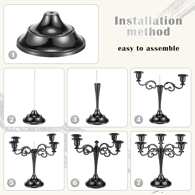 Dandat 3 Pcs 5 Arm Metal Candelabra 10.24 Inch Tall Candlestick Holders Gothic Candle Holder for Home Wedding Church Halloween Theme Party Table Centerpieces(Black)