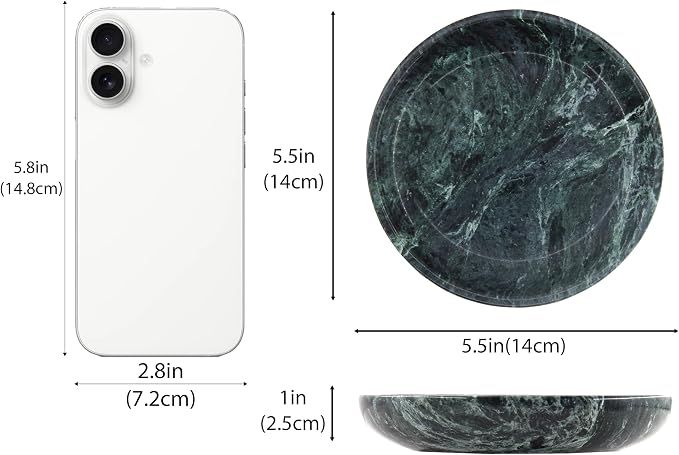 Small Natural Marble Jewelry Tray Key Plate Holder Dish Trinket Decor Catch All Bowl for Ring Earring Stone Gift for Women Daugther,Verde Alpi Green,5.5"