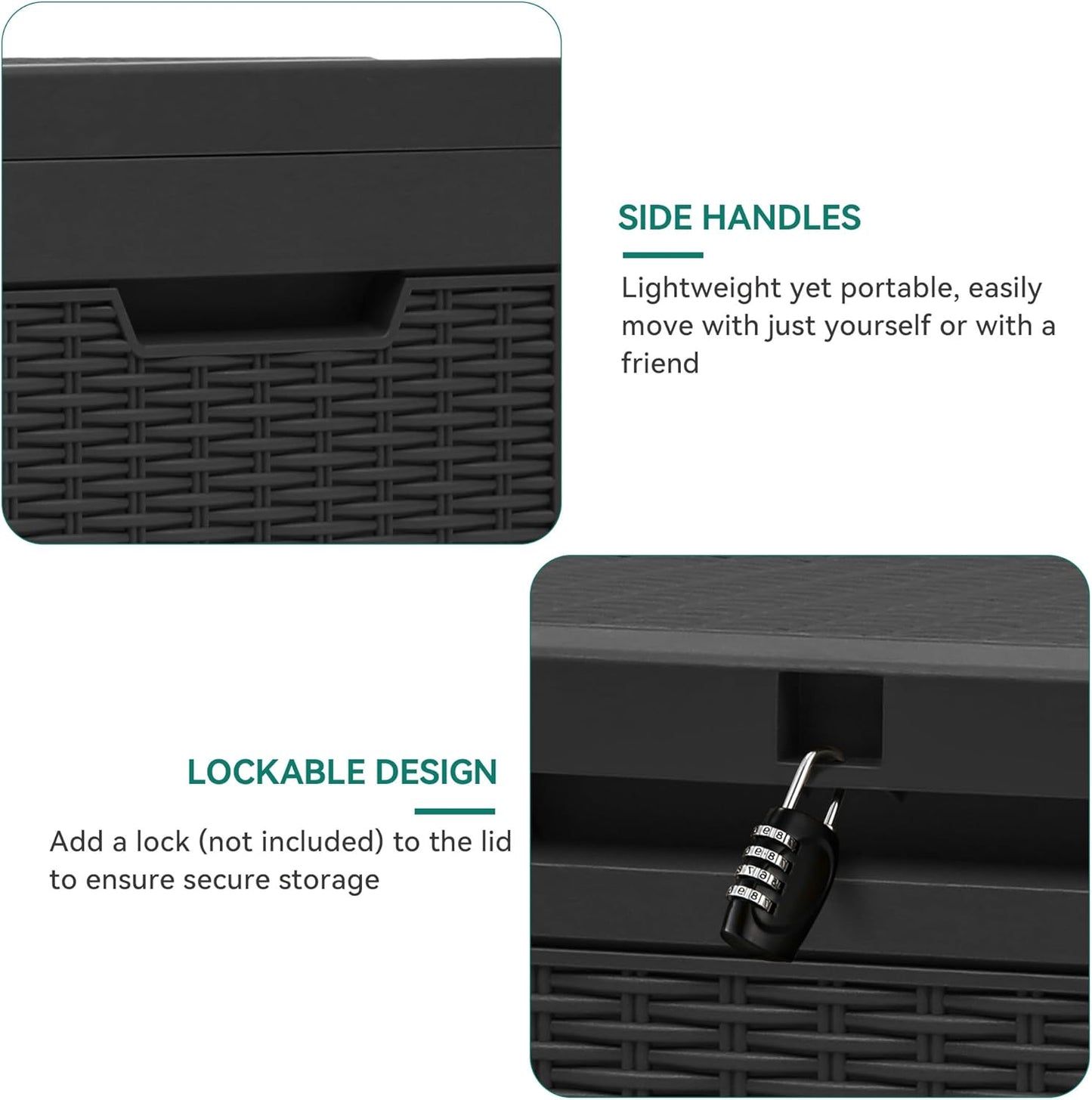 YITAHOME 60 Gallon Outdoor Storage Box, Large Water Resistant Resin Deck Box, Indoor Outdoor Lockable Rattan Storage Container for Patio, Garden, Cushions, Tools, Equipment (Black)