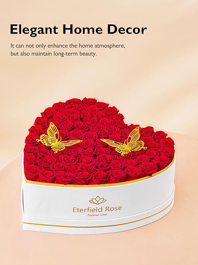 Eterfield 77 Forever Flowers in Heart Shape Box, Preserved Roses That Last a Year Preserved Flowers Birthday Gifts for Her Mom Women Wife Anniversary Valentines Day Mothers Day Christmas, Red