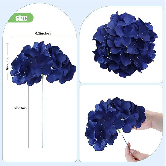 AVIVIHO 65pcs Fake Flowers Navy Blue Hydrangea Artificial Flowers Bulk (Not Squished, No Steaming Need) Silk Flowers with Stems for Wedding Decor,Home,Baby Shower,Table Centerpieces Decoration