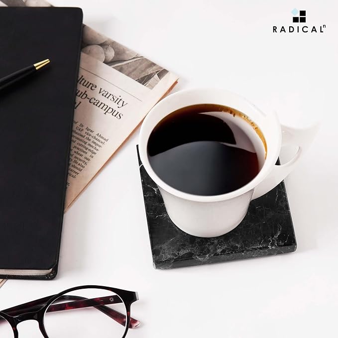 Radicaln Black Marble Coasters Set of 6 Handmade 3.5" Inch Square Coasters for Drinks, Ideal Coaster Set for Home & Kitchen Table Decor