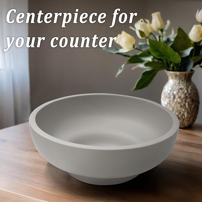 LIN CHUAN Large Decorative Bowl, Fruit Bowl for Kitchen Counter, Modern Resin Bowl for Home Decor, Key Holder for Entry Table, Grey