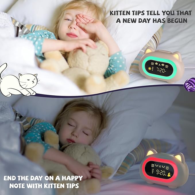ANALOI Alarm Clock for Kids, Ok to Wake Clock for Kids with Eye Protection Sleep Training Auto Off Feature 10 Night Light Dual Alarm, Kids Alarm Clock Cute Cat Gifts for Girls