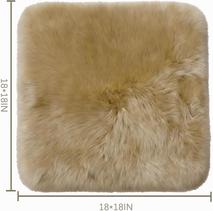 Real Sheepskin Seat Cushion Non Slip Comfortable Natural Wool Seat Cushion for Home Sofas Restaurant Cars Office Classroom Conference Room(18x18 Inch,1 Pcs,Khaki Brown)