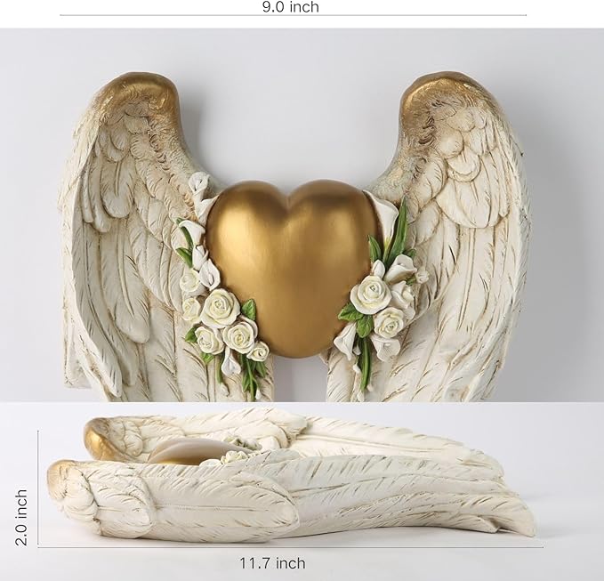 BC Home Décor Angel Wing Décor for Wall, Heart and Calla Decorations for Wedding, Guardian and Love sculpture for yourself, Angel Gift for Her, 11.75"H Handmade by Buildclassic