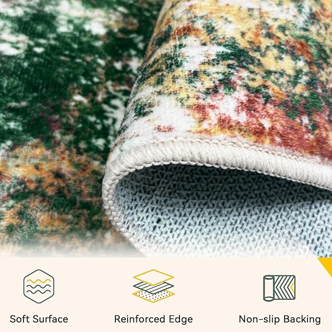 RELEANY Washable Area Rugs 5'x7' Non-Slip Modern Abstract Soft for Living Room Entryway Bedroom Nursery, Print Pattern, Green Orange Rust Red Cream Colorful