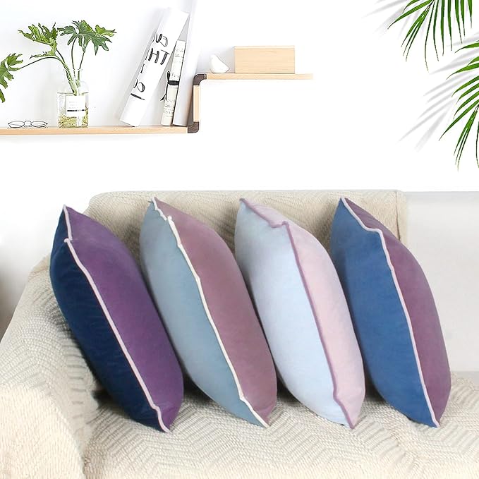 Btyrle 8-Colors Velvet Throw Pillow Covers 18x18 Inch Set of 4 Decorative Blue Purple Pillowcases Modern Double-Colored Cushion Covers for Sofa Couch