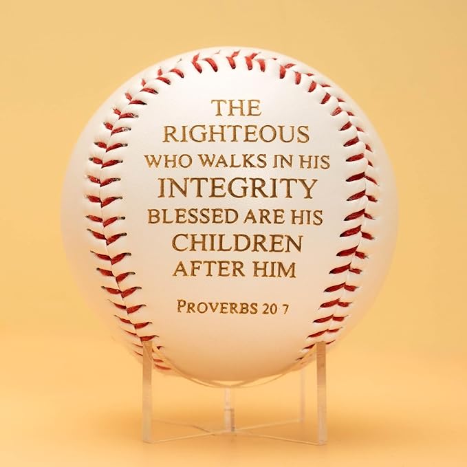 Christian Baseball Gifts – Proverbs 20:7 Integrity Scripture Baseball for Men, Boys, Women, Girls, Team Players – Faith Room Decor, College Dorm, Christmas Gift, Baseball Party Decoration