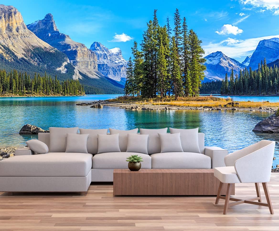 Mountain with Lake Photo Wallpaper Landscape Wall Mural for TV Background Wall Bedroom Living Room Sofa Wall (not self-Adhesive)