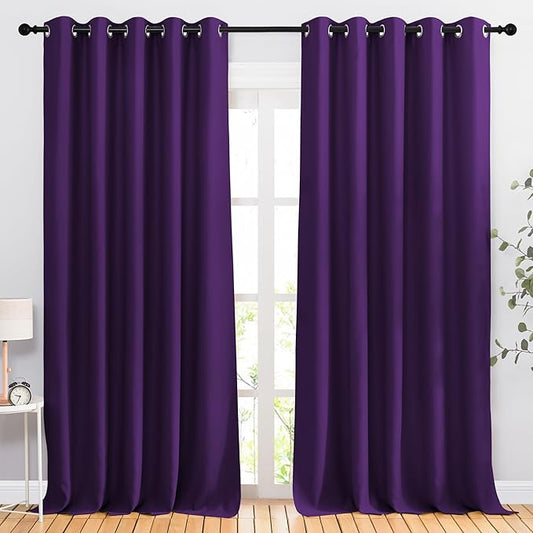 NICETOWN Bedroom Blackout Curtains & Drapes - Energy Saving Thermal Insulated Solid Grommet Light Blocking Window Treatments Privacy Room Divider for Living Room (2 Panels, Royal Purple, W66 x L102)