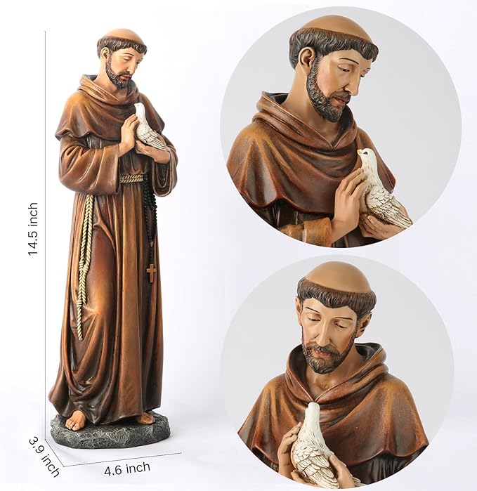 BC Catholic Saint Francis of Assisi Statue, 14.5" H St Francis Patron Saint of Animals, Garden Figure, Religious Gift, Inspirational Home décor, Renaissance Sculpture Handmade by Buildclassic