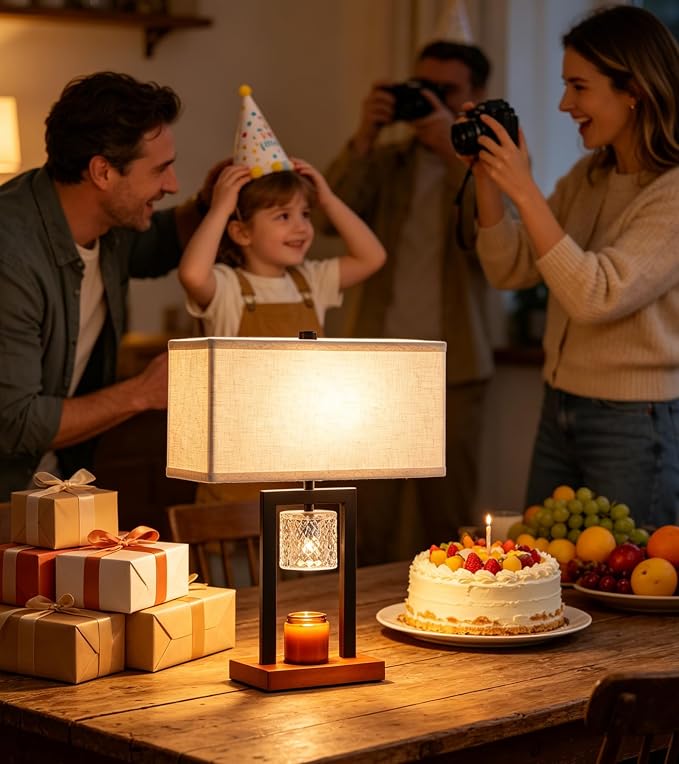 2-in-1 Table Lamp Candle Warmer Lamp with Timer & Dimmer,Modern Wax Melt Warmer for Jar Candles New Home Decor Bedroom Living Room,Birthday Gifts for Mom Women L15*W7.1*H19” Bulbs Included