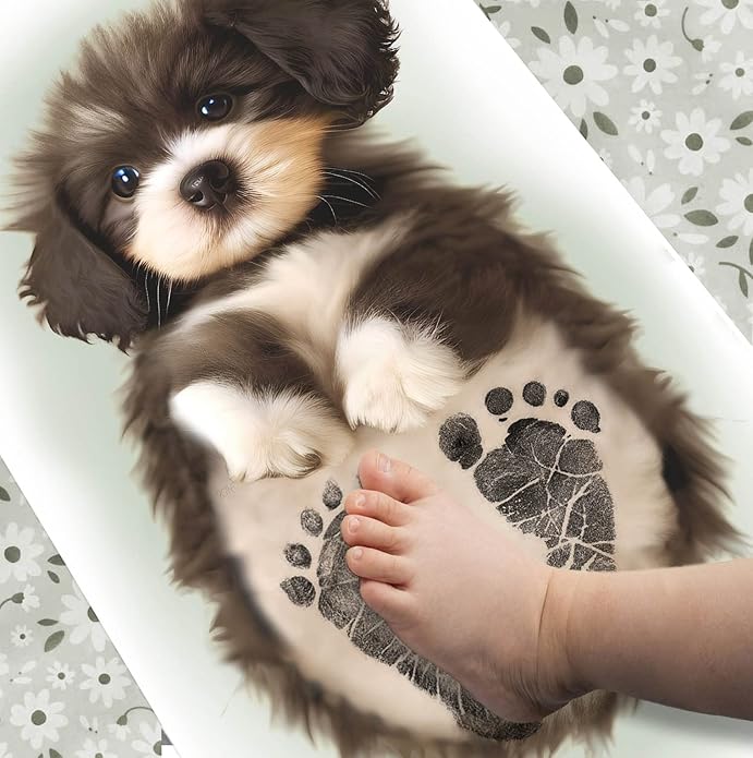 Memory Lane Gifts Co. Baby Footprint Art, Baby Shower Gift, Original Artwork, Nursery Art Keepsake, Puppy